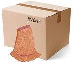 BULK CASE (12/Cs) - LARGE ORANGE Premium Blend Economical LOOPED-END Wet Mop--1 1/4" BAND