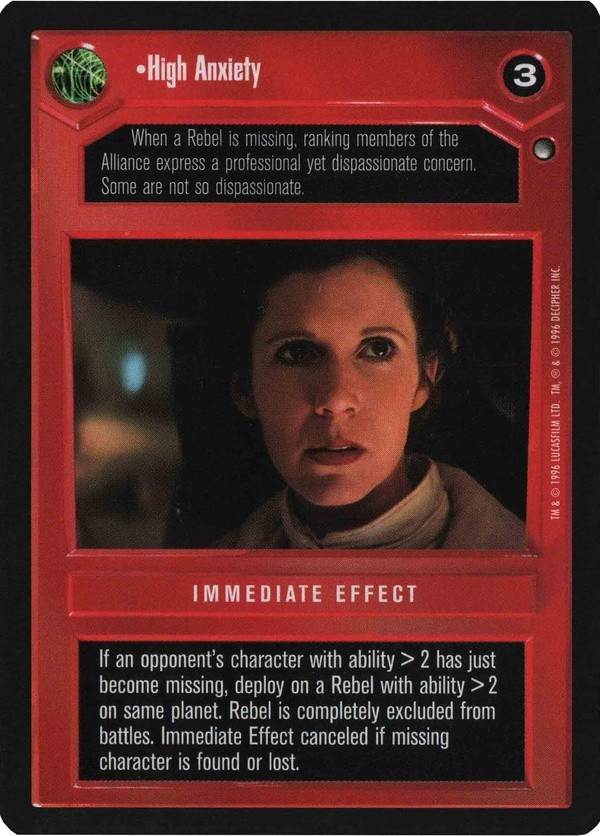 Decipher SWCCG Star Wars CCG High Anxiety (WB)