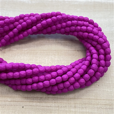 kelliesbeadboutique.com | 3mm Neon Purple Firepolish Beads