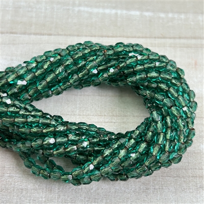 3mm Firepolish Emerald - Copper Lined