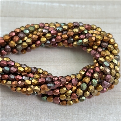 kelliesbeadboutique.com  | 3mm Firepolish Matte Metallic Bronze Iris Beads