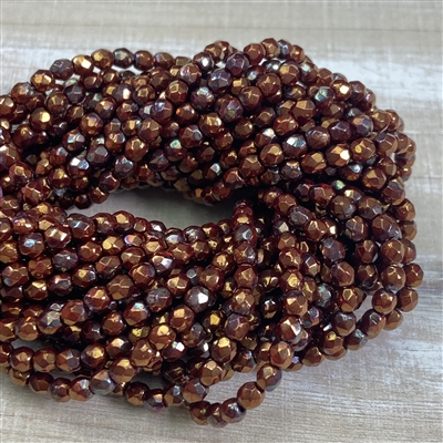 kelliesbeadboutique.com | 3mm Firepolish Bronze Lustre Iris Op Red