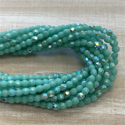 kelliesbeadboutique.com | 3mm Turquoise AB Firepolish Beads