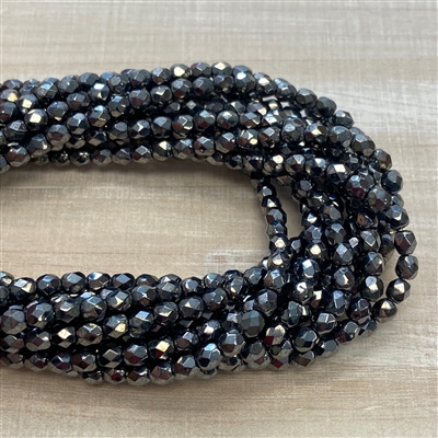 kelliesbeadboutique.com | 4mm Firepolish Hematite Beads
