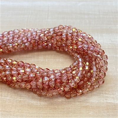 kelliesbeadboutique.com | 4mm Firepolish Lustre Trans. Topaz/Pink