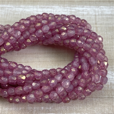 kelliesbeadboutique.com | 4mm Firepolish Luster Translucent Stone Pink Beads