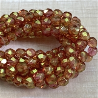 kelliesbeadboutique.com | 6mm Firepolish Lustre Trans Rosaline Beads