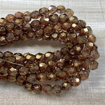 kelliesbeadboutique.com | 6mm Luster Transparent Gold Smokey Topaz Firepolish Beads