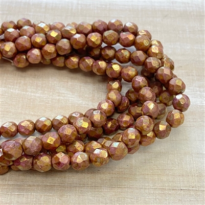 kelliesbeadboutique.com | 6mm Firepolish Luster Opaque Gold Smoky