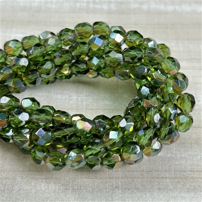 kelliesbeadboutique.com | 6mm Firepolish Prairie Green Celsian