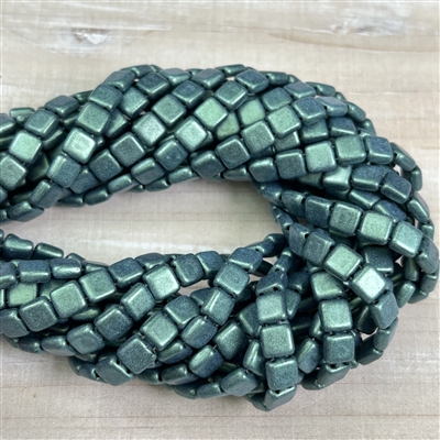 kelliesbeadboutique.com | Metallic Suede Light Green CzechMates Tile Beads 6mm