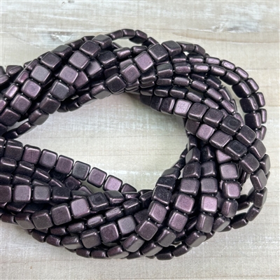 kelliesbeadboutique.com | Metallic Suede Dark Plum CzechMates Tile Beads 6mm