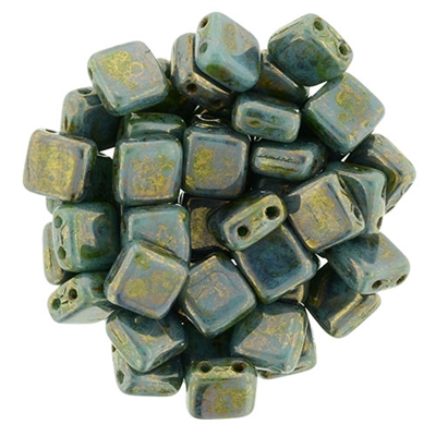 CzechMates Bronze Picasso Turquoise Tile Bead 6mm