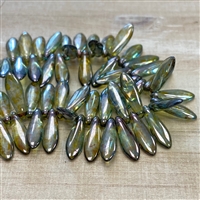 kelliesbeadboutique.com | Czech Dagger Beads 5x16mm Luster - Transparent Green