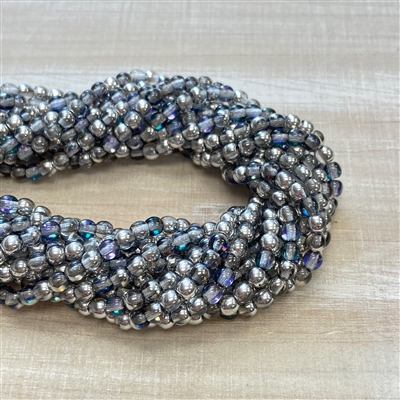 kelliesbeadboutique.com | 4mm Czech Rounds Silver Blue Crystal Beads