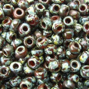 8/0 Red Brown Transparent Picasso Miyuki Seed Beads