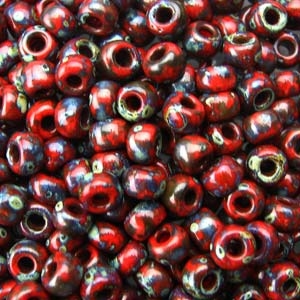 8/0 Opaque Red Garnet Matte Picasso Miyuki Seed Beads