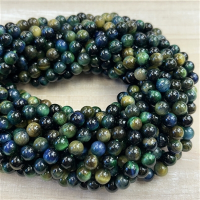 kelliesbeadboutique.com | 6mm Green Blue Galaxy Tigers Eye Strands