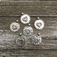 Antique Silver Heart in Circle Charm