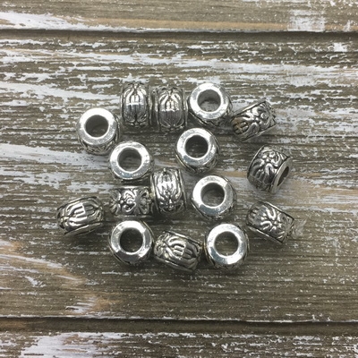 Antique Silver Large Hole Barrel Beads