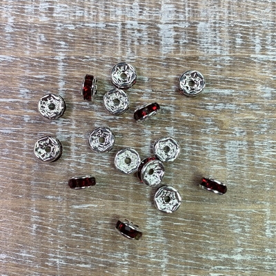 6mm Brass Rhinestone Spacers - Dark Siam Silver