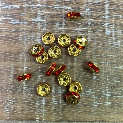 6mm Gold Rhinestone Spacers - Light Siam