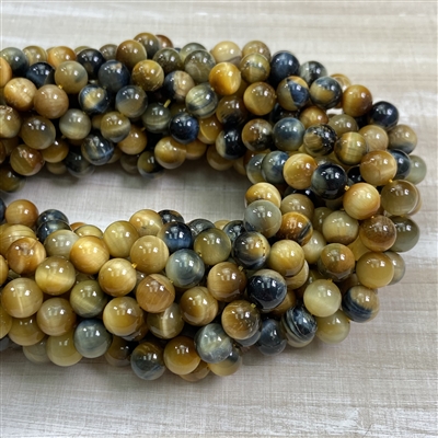 kelliesbeadboutique.com | 8mm Fancy Blue Gold Tigers Eye Strands