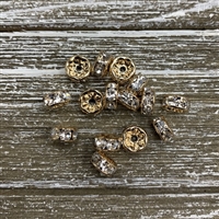 8mm Brass Rhinestone Spacers - Clear Soft Gold