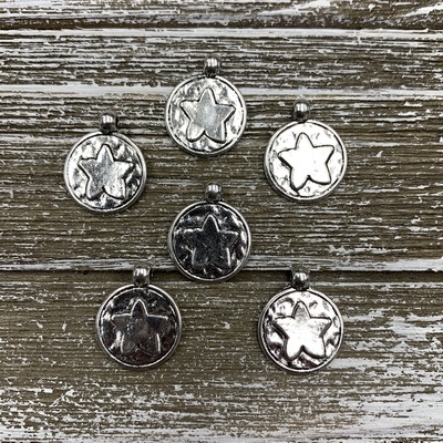 Antique Silver Star in Circle Charm