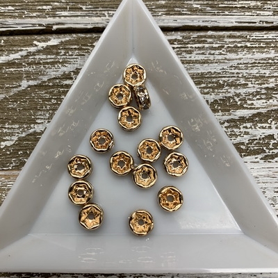 6mm Brass Rhinestone Spacers - Clear Soft Gold