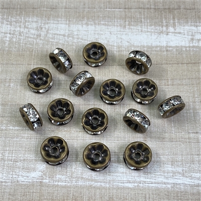 kelliesbeadboutique.com | 8mm Antique Bronze Rhinestone Spacer - Clear