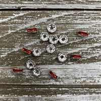 6mm Brass Rhinestone Spacers - Silver Siam Red