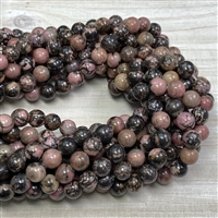 kelliesbeadboutique.com | 10mm Rhodonite with Matrix - Lg Hole - long strand