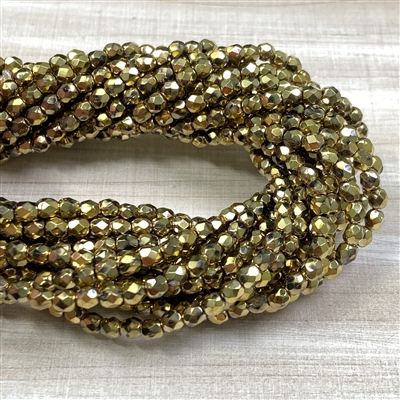 kelliesbeadboutique.com | 4mm Crystal Amber Shiny Brass Firepolish Beads
