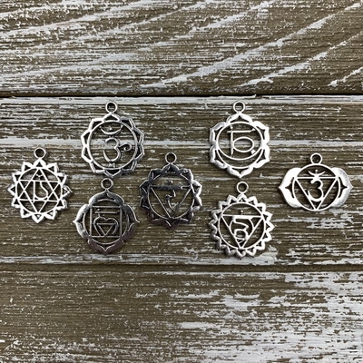 Antique Silver Chakra Charm Set - 7 pieces