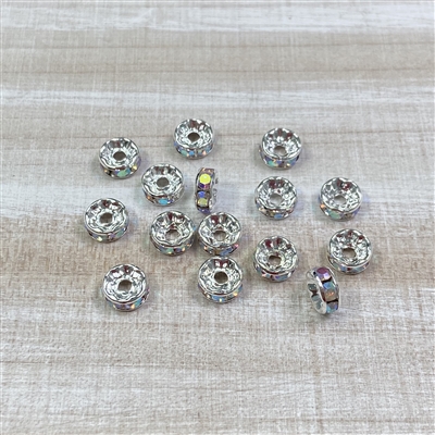 kelliesbeadboutique.com | 8mm Brass Rhinestone Spacers - Clear Silver AB