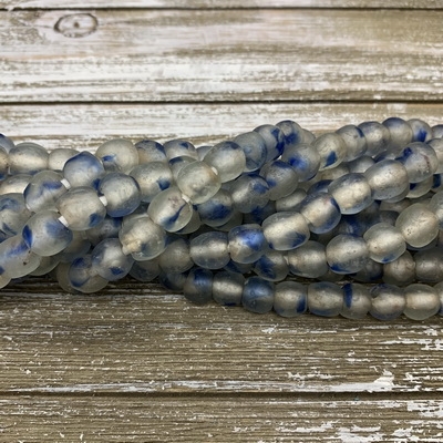 10mm White and Blue Ghana Glass Beads
