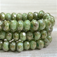 kelliesbeadboutique.com | 6x9mm Roller Beads Celadon with Picasso