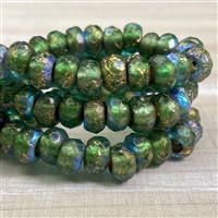 kelliesbeadboutique.com | 6x9mm Roller Beads Green and Sky Blue with Gold AB Finish