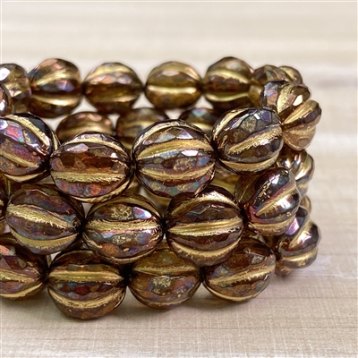 kelliesbeadboutique.com | 10mm Melon Amber with AB and Gold Wash