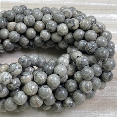 kelliesbeadboutique.com | 10mm Grey Lace Agate Lg Hole - Long Strand