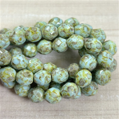 kelliesbeadboutique.com | 8mm Firepolish Alabaster White Forest Green