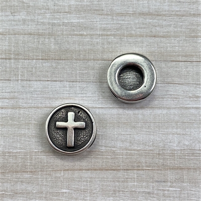 kelliesbeadboutique.com | Flat Embossed Cross Slider for 10mm Leather