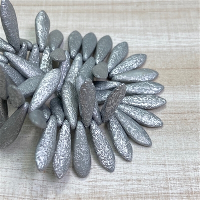 kelliesbeadboutique.com | Czech Daggers 5x16mm Grey with Etched Silver