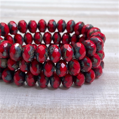 kelliesbeadboutique.com | 6x8mm Rondelle Scarlet Red Picasso