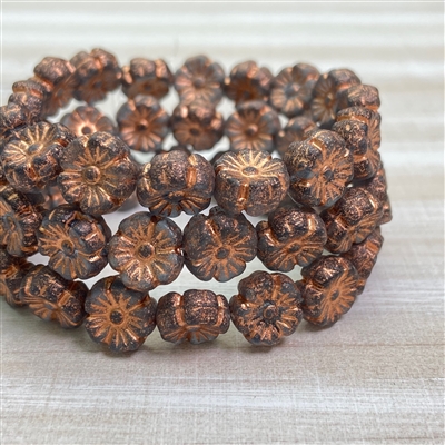 kelliesbeadboutique.com | 9mm Hibiscus Etched Grey with Copper Wash