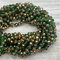 kelliesbeadboutique.com | 6x8mm Half Gold Green Faceted Chinese Crystals
