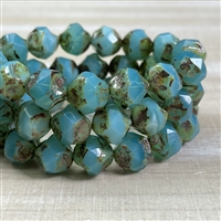 kelliesbeadboutique.com | 9mm Baroque Central Cut Aqua Blue Opaline Picasso Beads