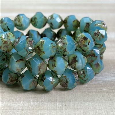 kelliesbeadboutique.com | 9mm Baroque Central Cut Aqua Blue Opaline Picasso Beads