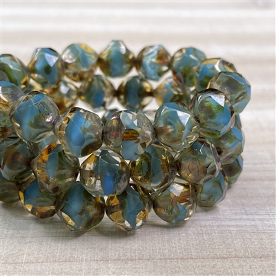 kelliesbeadboutique.com | 9mm Baroque Beads Crystal Blue Silk Mix with Picasso Finish